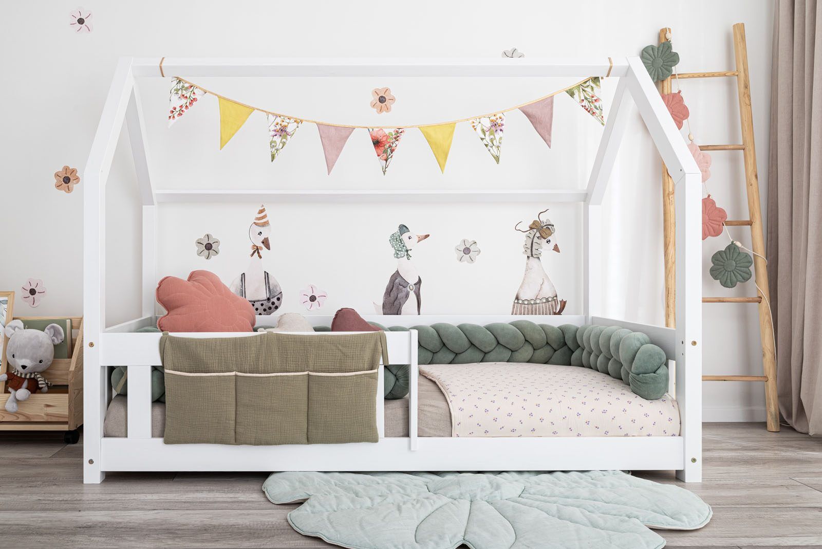 Organizador de cama em musselina bicolor Cor principal - Olive trim - Beige