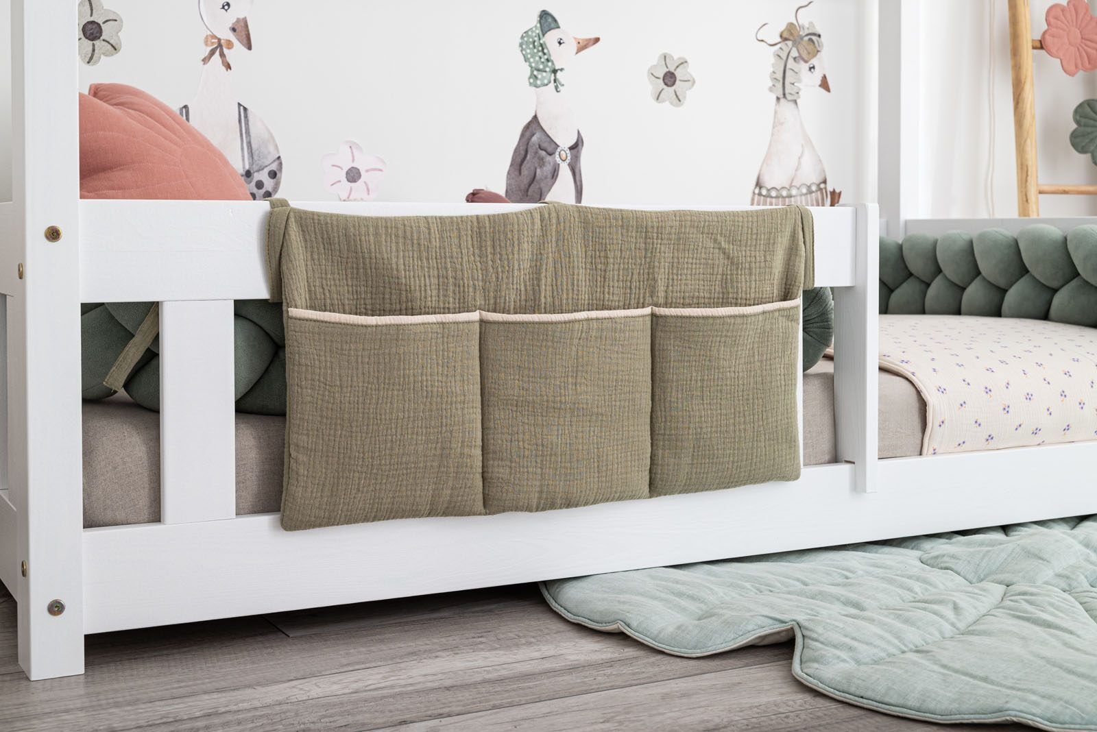Organizador de cama em musselina bicolor Cor principal - Olive trim - Beige
