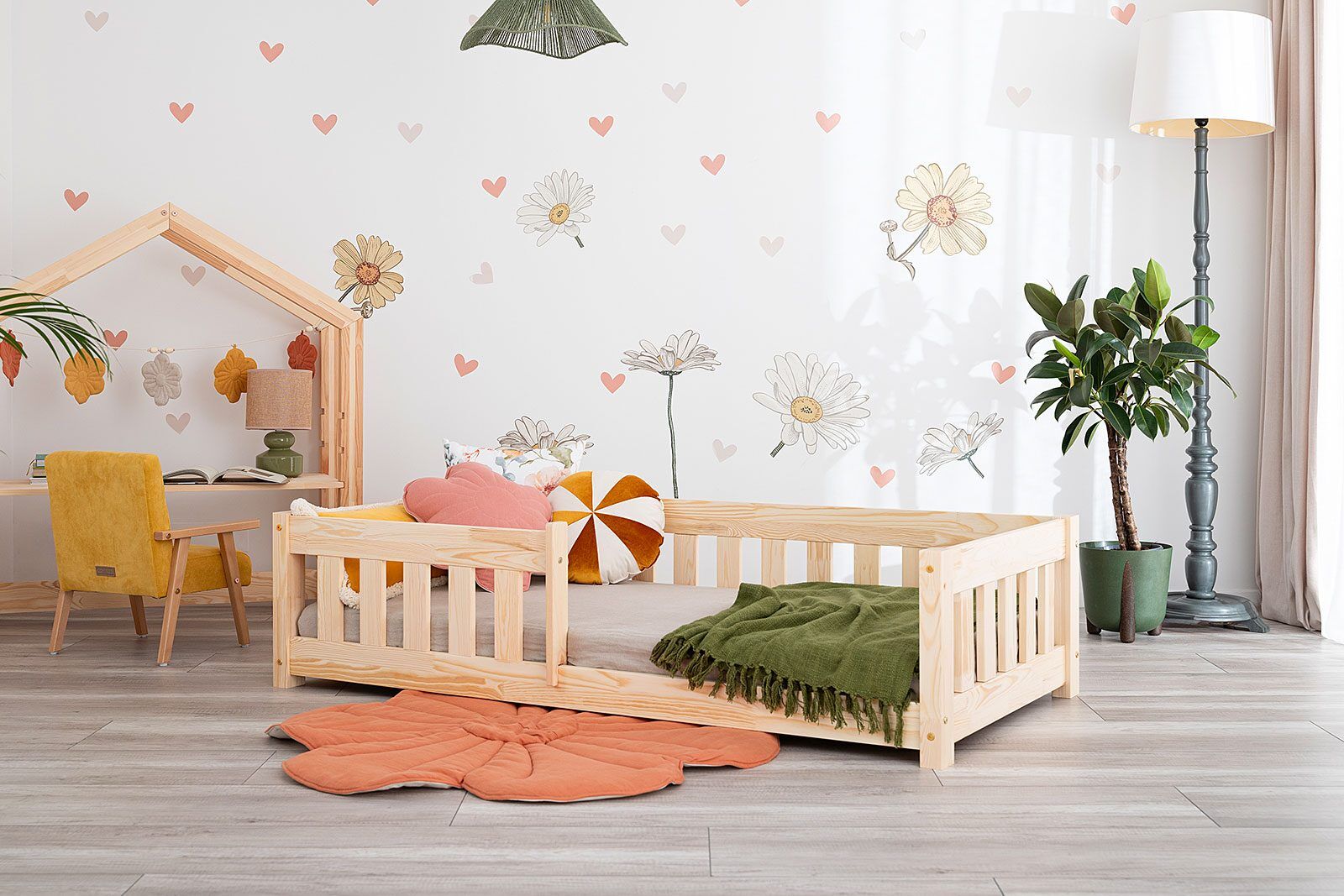 Na imagem: Cama para bebé, cama infantil – Vedo 160x80cm com grade