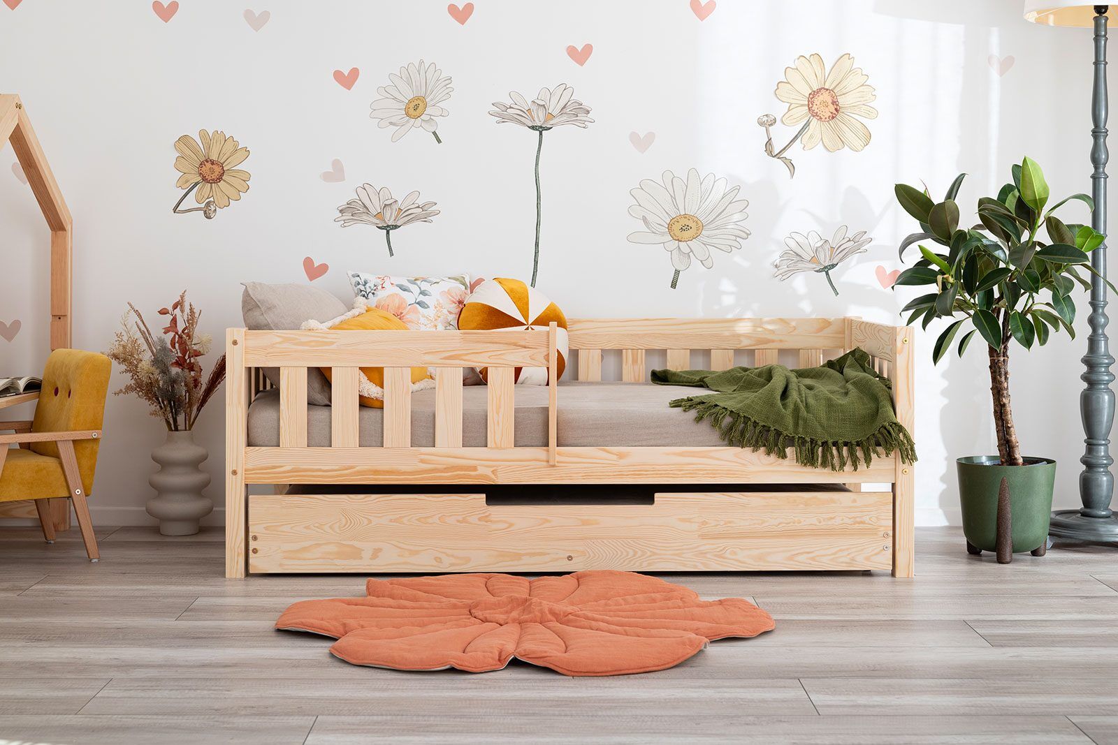 Cama para bebé, cama infantil – Vedo com grade e gaveta