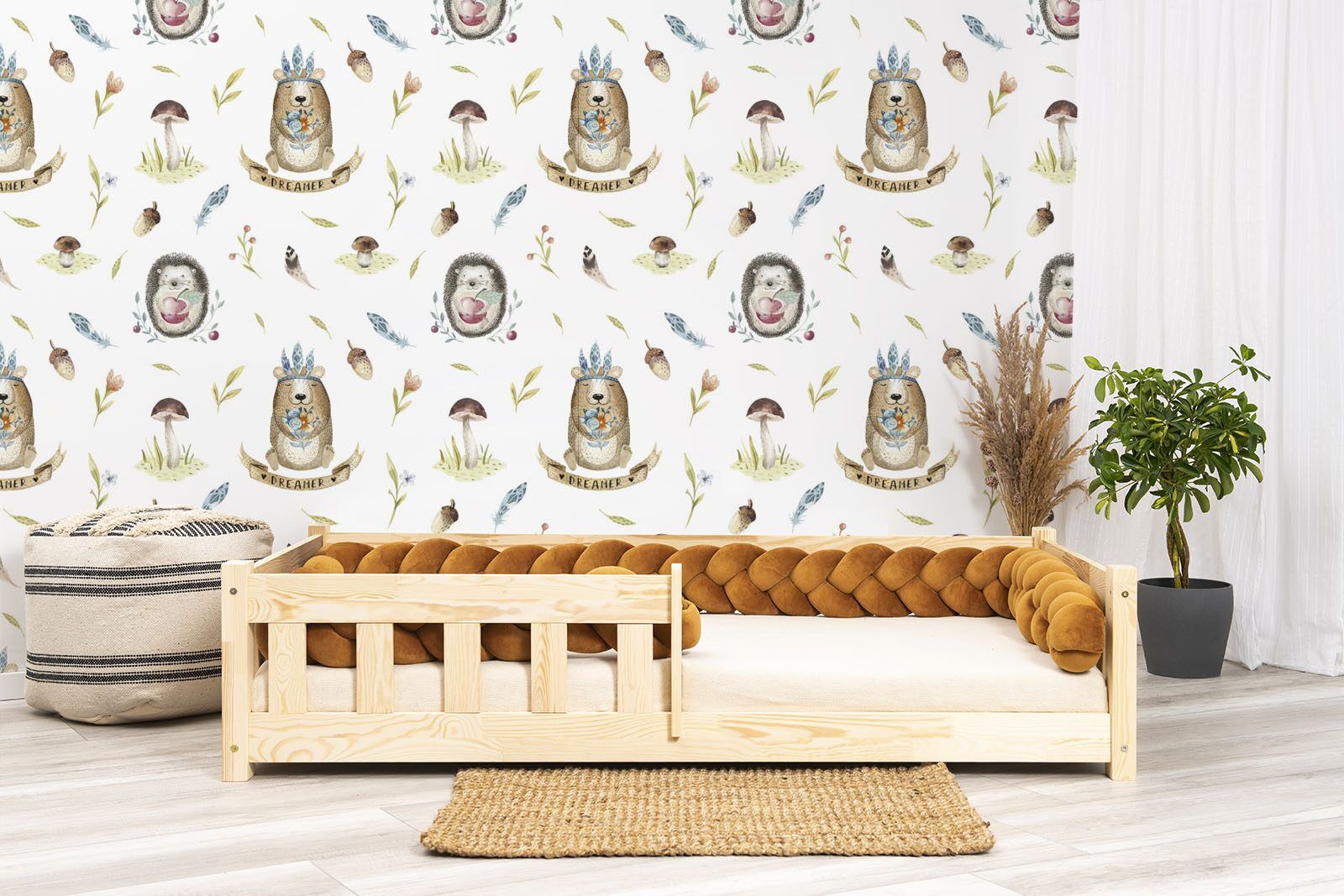 Papel de parede - Sonhadores da floresta - urso e ouriço - branco